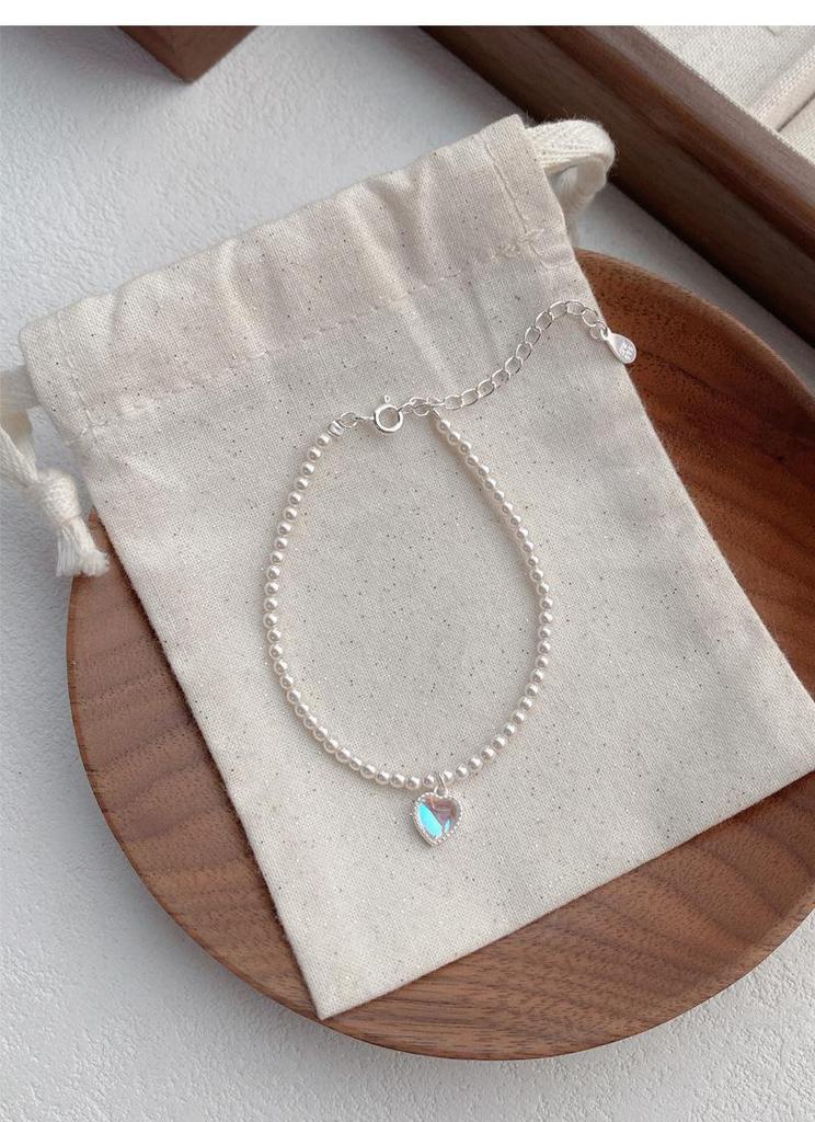 Color-Changing Heart Moonstone and Pearl Sterling Silver Bracelet - High-End Light Luxury Women’s Beaded Bracelet