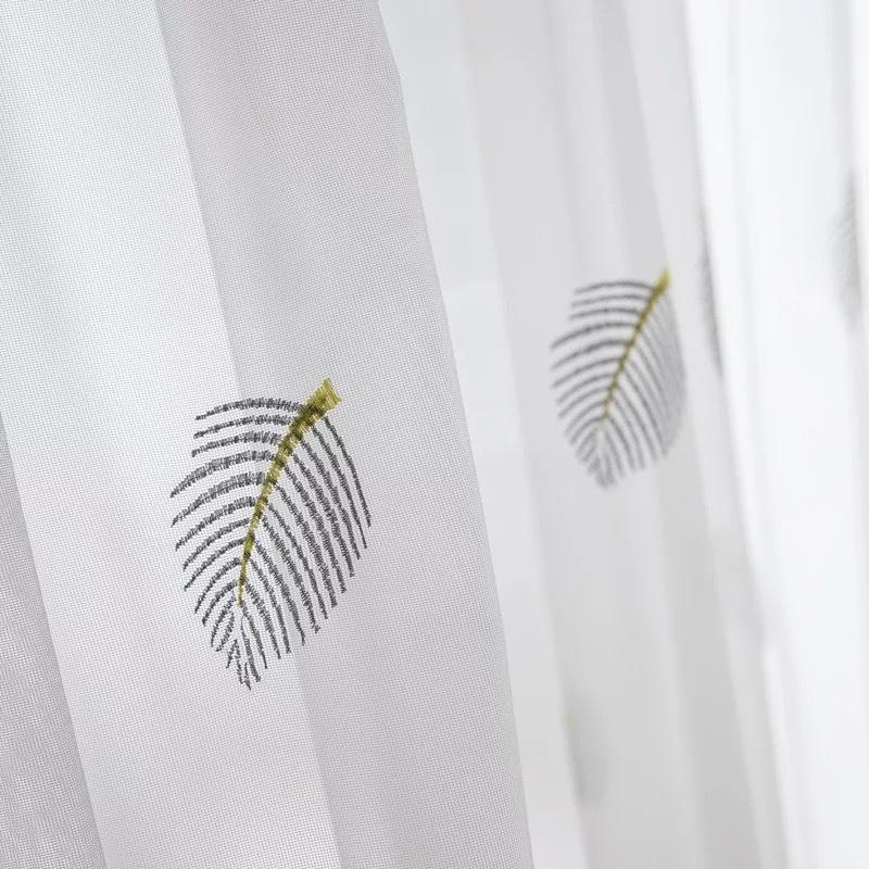 Nordic Style Leaf Embroidery Curtain Window Screen White Yarn Half Blackout Curtain Bedroom Curtain Balcony Yarn