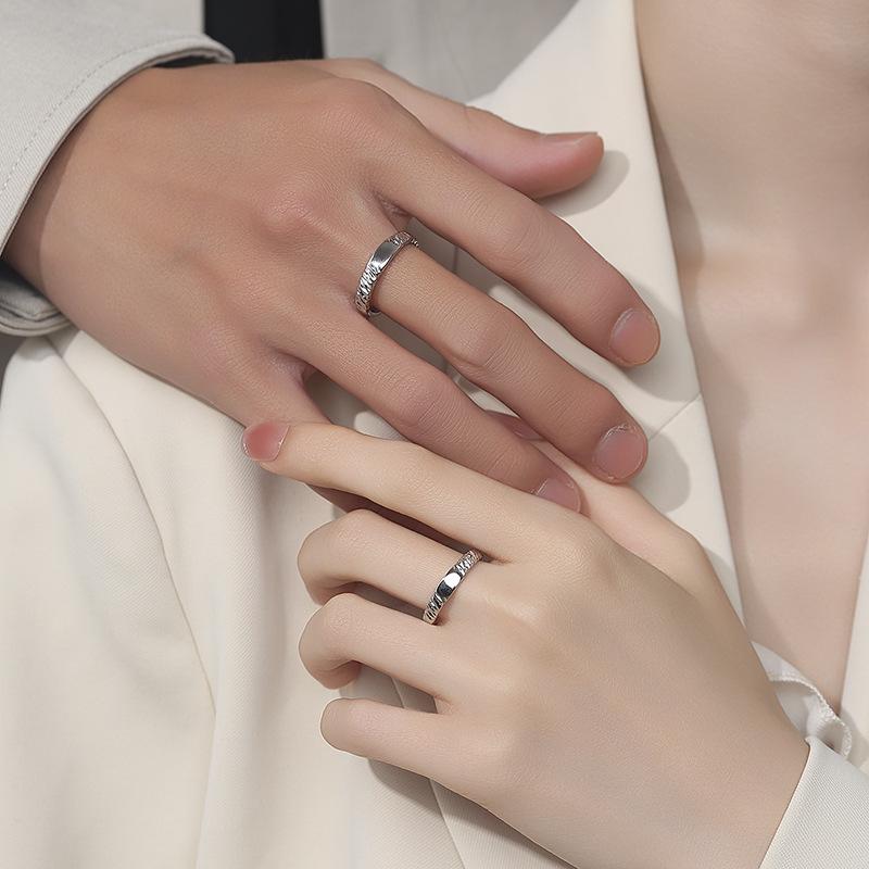 Geometric Glacier 999 Pure Silver Irregular Texture Open Rings for Couples - 2025 Edition