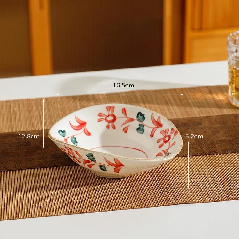 

Творческая нестандартная керамическая тарелка с ретро-цветами, расписанными вручную, обеденные тарелки, домашние тарелки для завтрака, салата, фруктов, изысканная столовая посуда