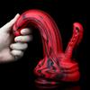Rotschwarzer Silikon-Monsterdildos, Fantasie-Pferde-/Hundedildo mit Knoten, riesiger Schwanz, dicker Analpenis mit starkem Saugnapf