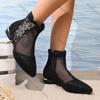 Móda 2025 Kotníkové boty na nízkém podpatku Podzimní Nové Špičaté Špičky Boční Zip Panelová Síťovina Prodyšné Kamínky Protiskluzové Jednoduché Boty