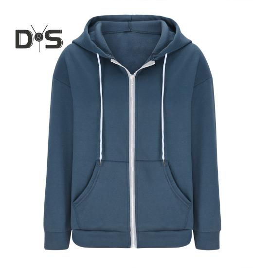 Autumn Spring Women Coat Hooded Drawstring Long Sleeves Pockets Zip-up Elastic Cuff Hem Loose Sport Hoodie Casual Daily Wear Jacket
