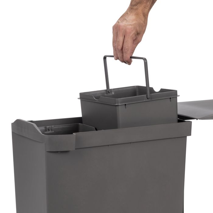 Emuca poubelles de recyclage pour la cuisine, 2 x 14l, fixation inférieure et extraction automatique, acier et plastique, gris