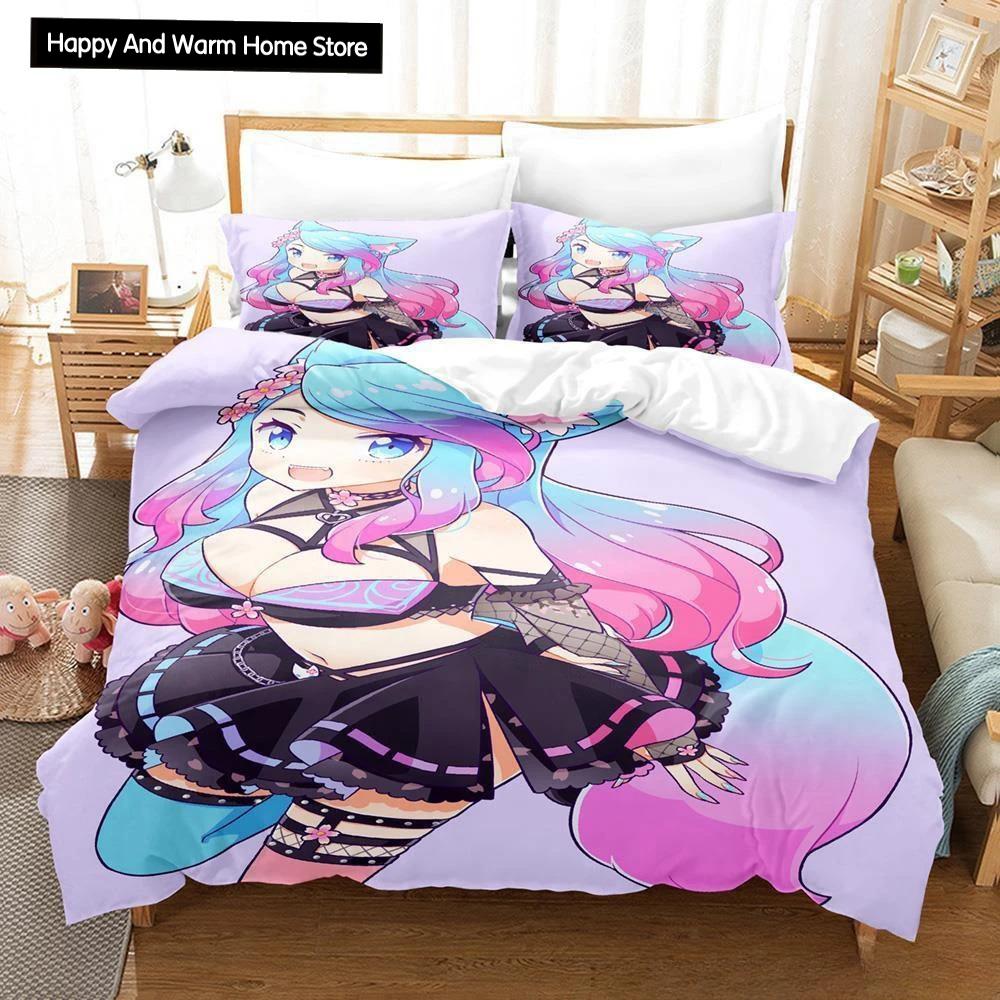 3D Anime Sexy Girls Silvervale Vtuber Bedding Collection Single Twin Full Queen King Size Bed Collection Adult Boys Bedroom Duvet Cover Collections