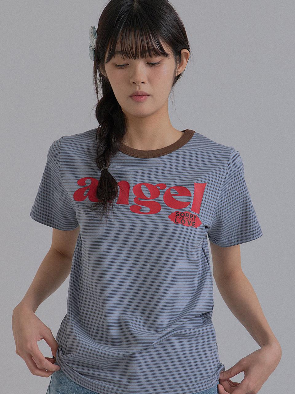Sorry, Too Much Love Angel Stripe Neck Combo T-Shirt_Blue Blue/Free