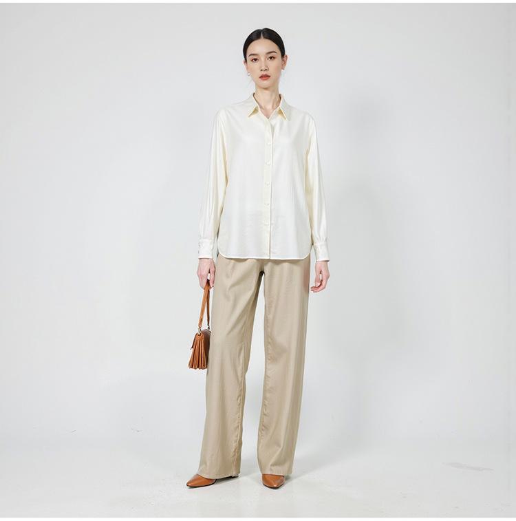 Camicia Autunnale da Donna in Lana Merino - Vestibilità Larga, Stile Retrò Snellente per il Pendolarismo Lavorativo