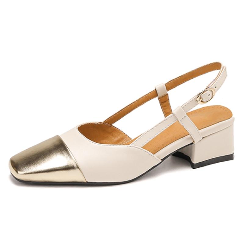 

Летние женские сандалии Модные с закрытым носком Низкий каблук Гладиаторы Мюли Элегантные слинбэки Бежевые Золотые Вечерние Офисные Свадебные Туфли Женские 39 бежевый