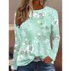 Round Neck 3D Flower Pattern Top Casual Long Sleeved Women's T-shirts - Soft Medium Stretch Polyester Fabric Spring and Autumn Relaxed Fit Clothing