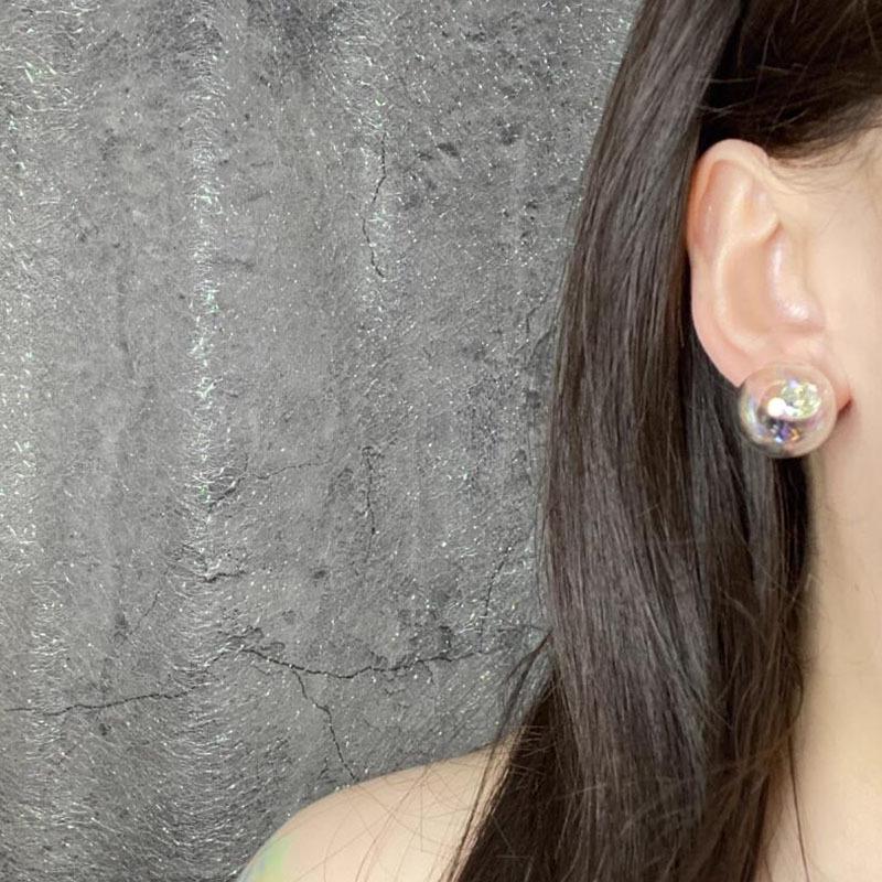 Dreamy Summer Colorful Bubbles S925 Silver Stud Earrings - Sweet Transparent Glass Ball Ear Accessories