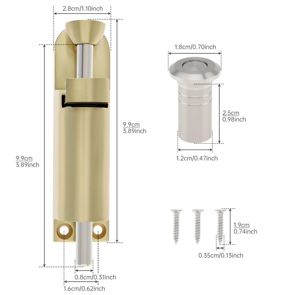 Serrure de porte coulissante à ressort en alliage de zinc 3,9 pouces, loquet à boulon robuste, comprend un boîtier anti-poussière, 3 vis, universel maison, clôture, portail