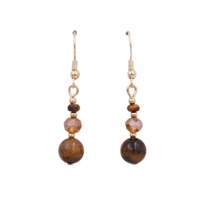 Handmade Chinese Tiger Eye Stone Tassel Earrings - Retro Light Luxury Autumn/Winter Jewelry