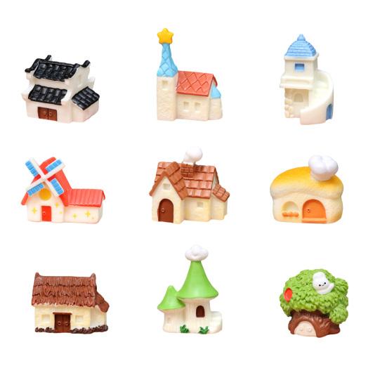Mini House Micro Landscape Accessory Resin Miniature House Figurine Fairy Garden Ornament for Bonsai Terrarium Crafts