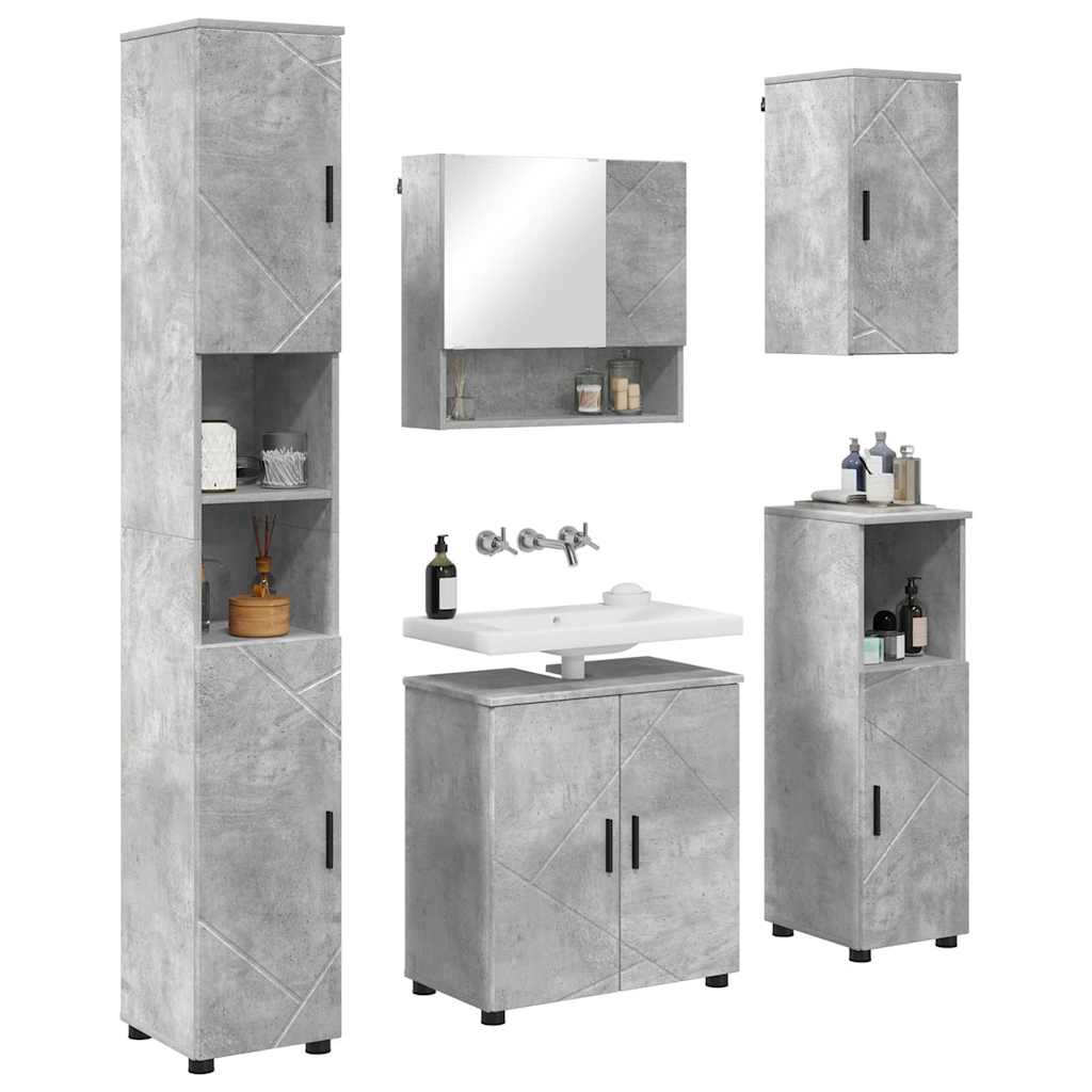 Bathroom Furniture Set 5 Pcs Concrete Grey Engineered Wood & Metal