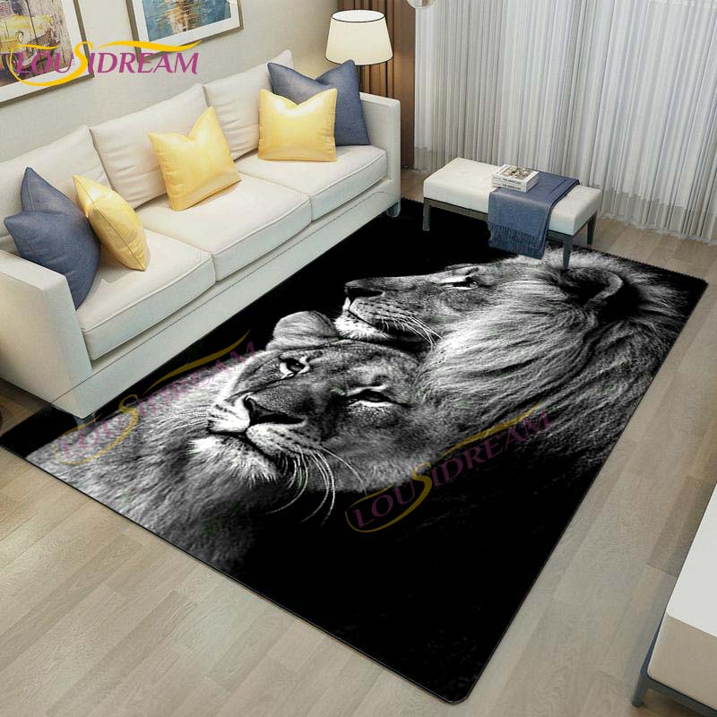 3D Lion Tiger Rug Beautiful Lion Face Rug Modern Carpets for Living Room Area Rug Non Slip Floor Rug Wild Cat Glare Rug Play Mat