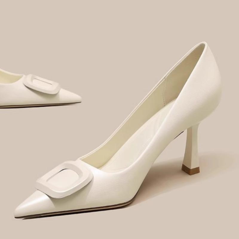 Fashion Fashion High Heels Spring New Style Pointed Head Shallow Mouth Square Buckle Set Foot Anti-slip Wear-resistant Fine Heel Shoes