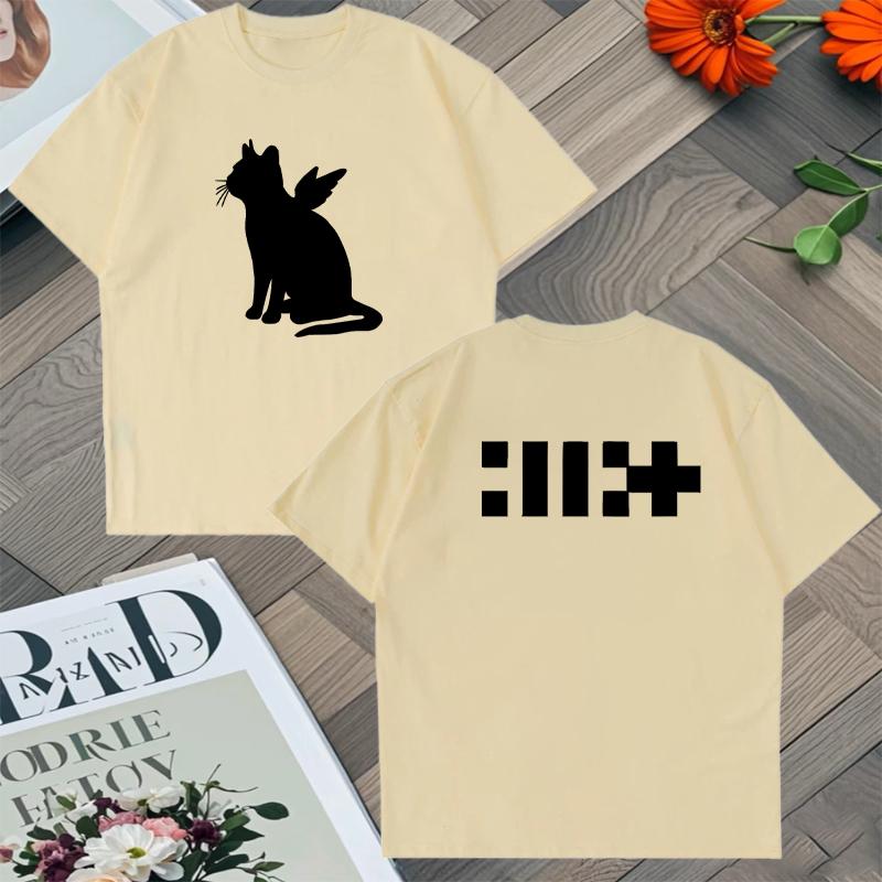 T-shirt Illit KPOP Girl Band associé à un album imprimé recto-verso style Gato Angel en coton coréen pour homme ample décontracté Y2K unisexe