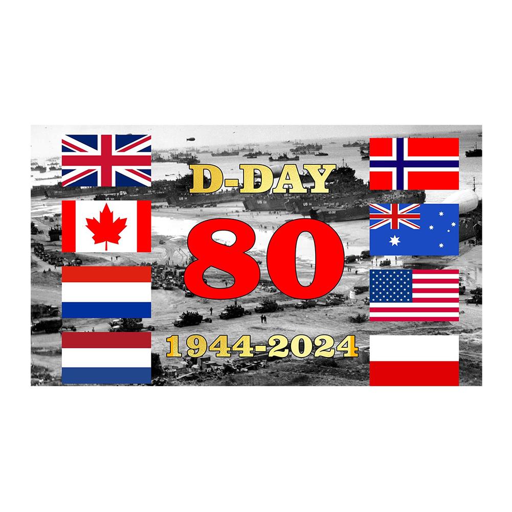 5ftx3ft LD Day 80. Jahrestag Dekorationsflaggen 1944-2024 6. Juni D-Day 80 Jahre Gedenktag Flagge für Heim- und Außendekoration