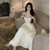 French Retro Dress Summer Temperament V Tie Diamond Fine Flash Elegant Suspender Dress
