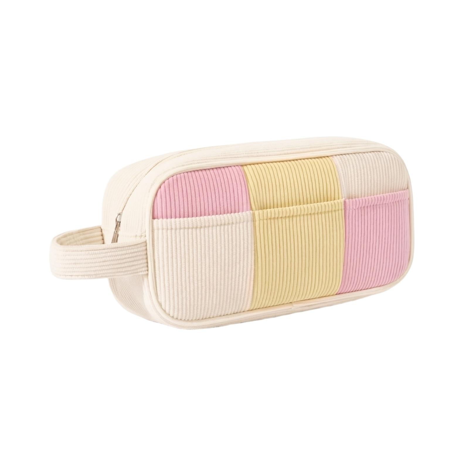 

Portable Travel Cosmetic Bag Handheld Makeup Organizer Storage Pouch with Zipper Closure and Handle for Toiletries Accessories one size бежевый