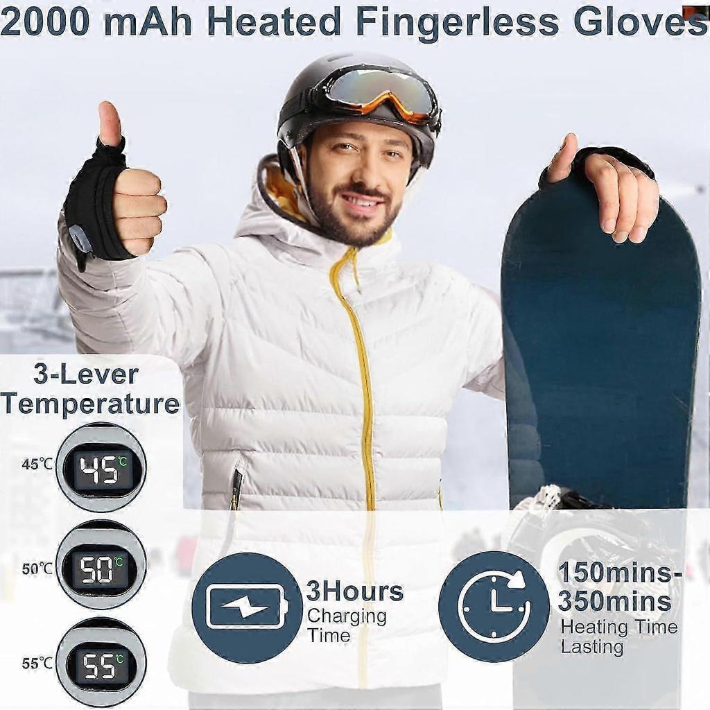 Heated Gloves Gloves, Waterproof Portable Heating Gloves with Digital Display, Rechargeable Heated Gloves, Smart Thermostatic Heated Fingerless