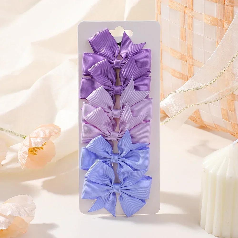 RAINBOW BOWS 6Pcs/lot 2inch Solid Ribbon Bowknot Hair Clips for Girls Cheer Bows Hairpin Barrettes Childrens Hair Accessories