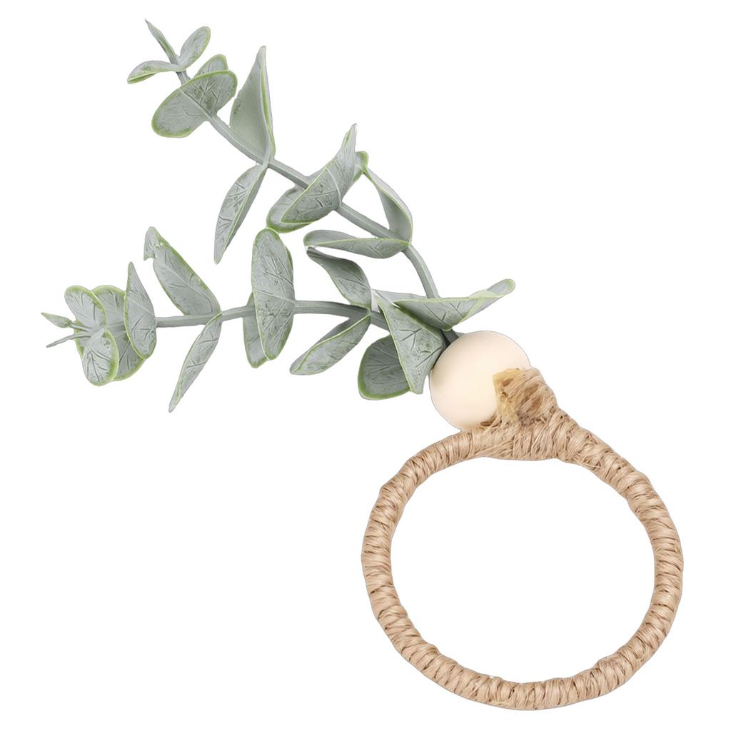 12PCS Napkin Rings Bohemian Style Wood Bead Farmhouse Napkins Ring Holders for Weddings Parties Leaves Design