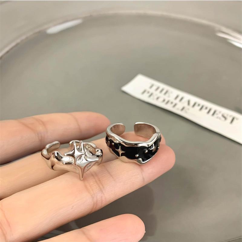 Vintage Irregular Cross Star Couple Ring for Women Men Punk Gothic Sliver Color Kpop Adjustable Rings Y2K Egirl Jewelry Gift