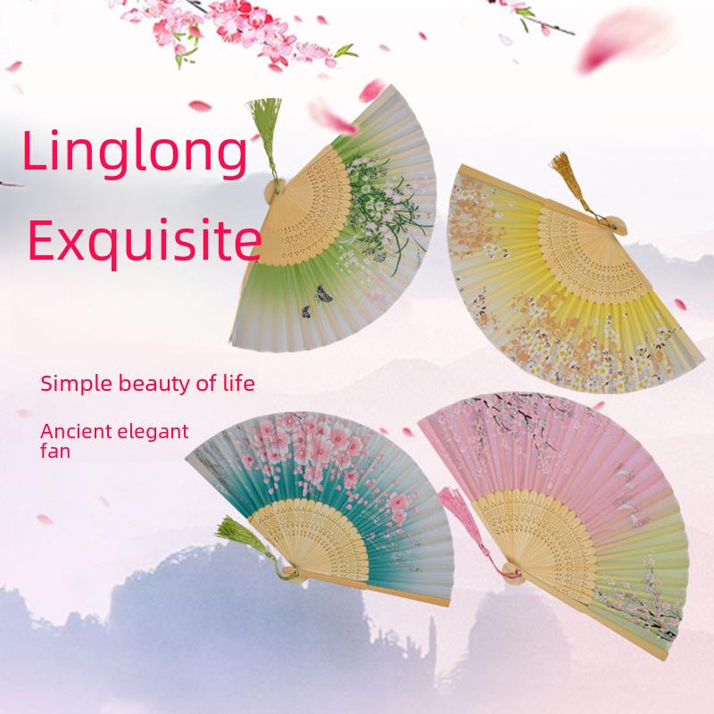 Bamboo Folding Fan, Green Smile Design, Women’s Elegant Dance Fan, Perfect Student Gift