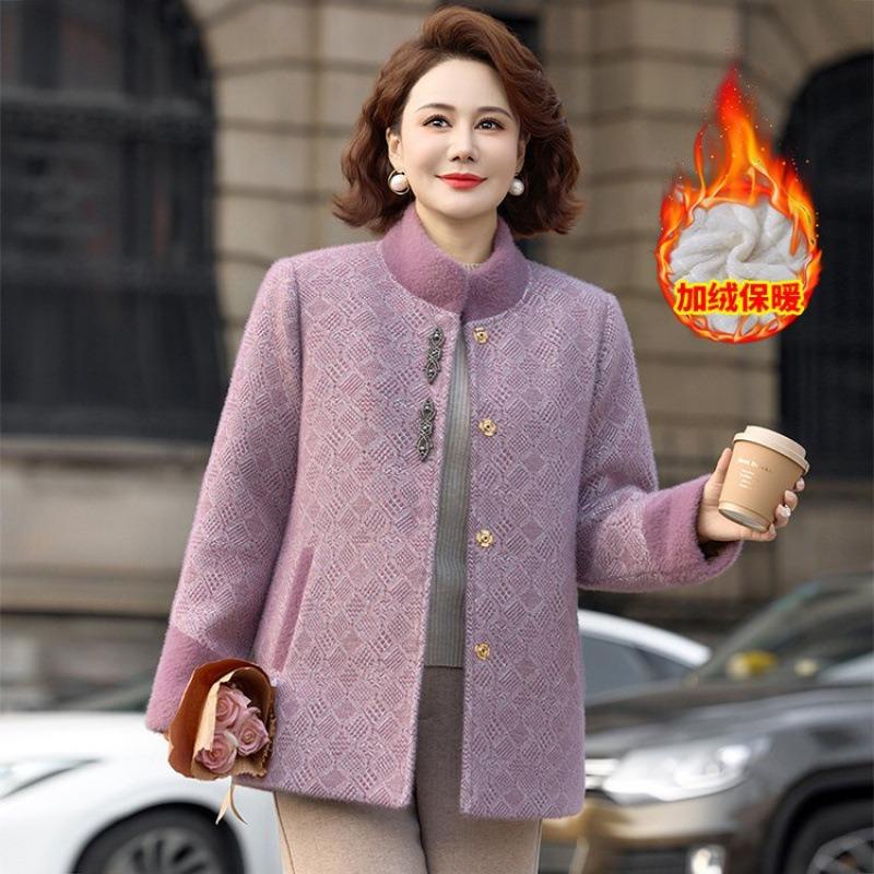 Mom autumn and winter mink fleece jacket fleece thickened woolen top middle old lady fashion woolen jacket