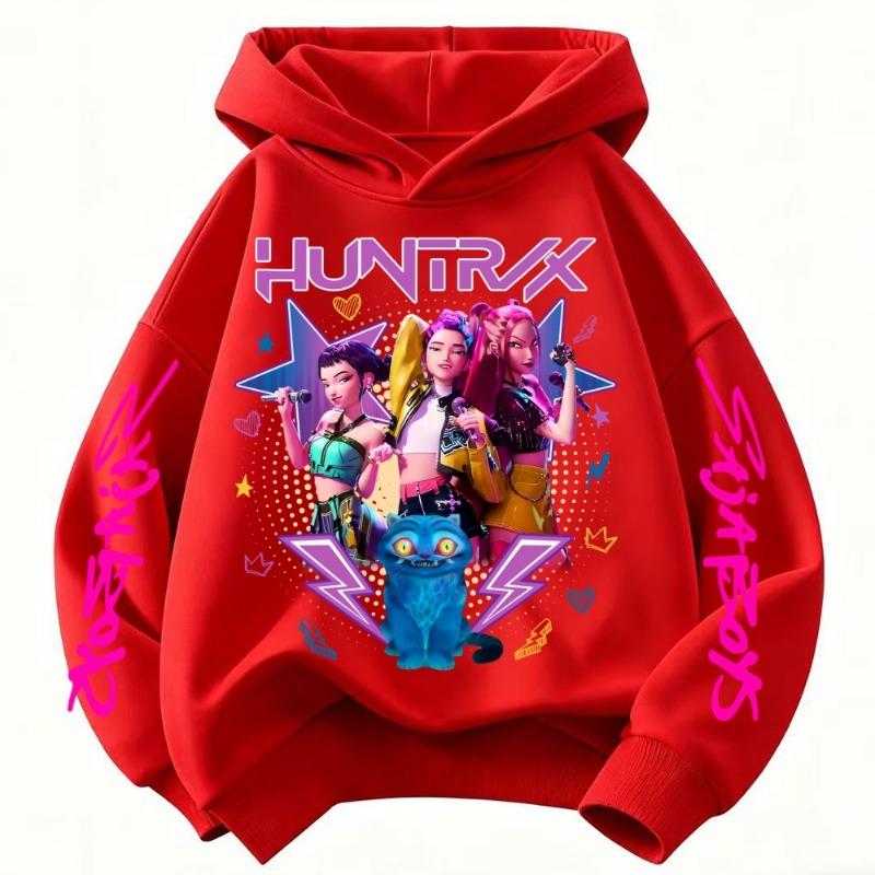 Demone Hunter Girl's Pink Hooded Streetwear Autumn Cute Anime Kids Pullover Kids Y2K Kawaii Long Sleeved T-shirt Woen's Casual Clothes