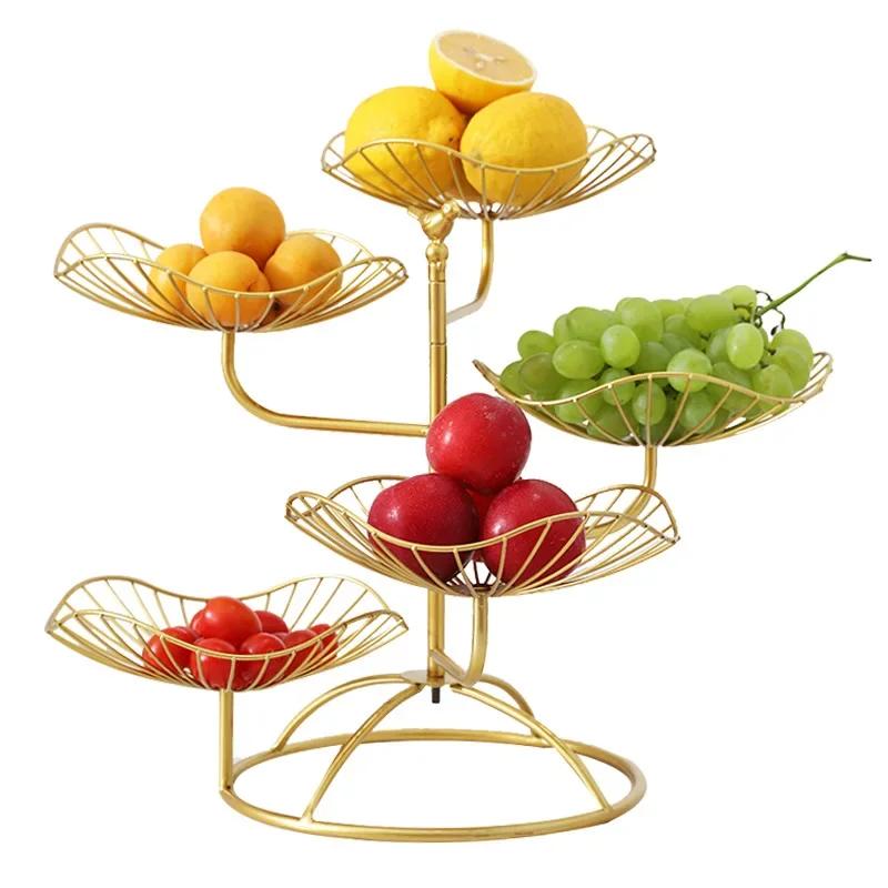 Fruit Stand Multi-layers  Snack Rack Cake Tray For Living Room Kitchen Round Base Hollow Dish Bracket Metal Shelf