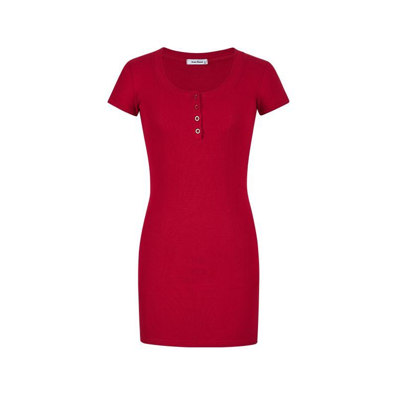 

Kumikumi Pure Desire Style Short sleeve V-neck Gray Dress Women Summer Waist Hugging Slimming A- line Skirt Hip Skirt Short dress Red L