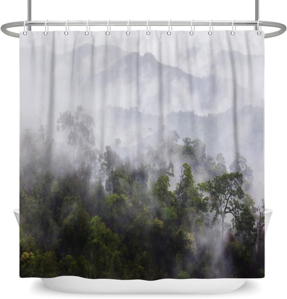 Fog Forest Natural Landscape Shower Curtain Mountain Fog Waterproof Bathtub Bathroom Decoration Shower Curtain 180X180Cm