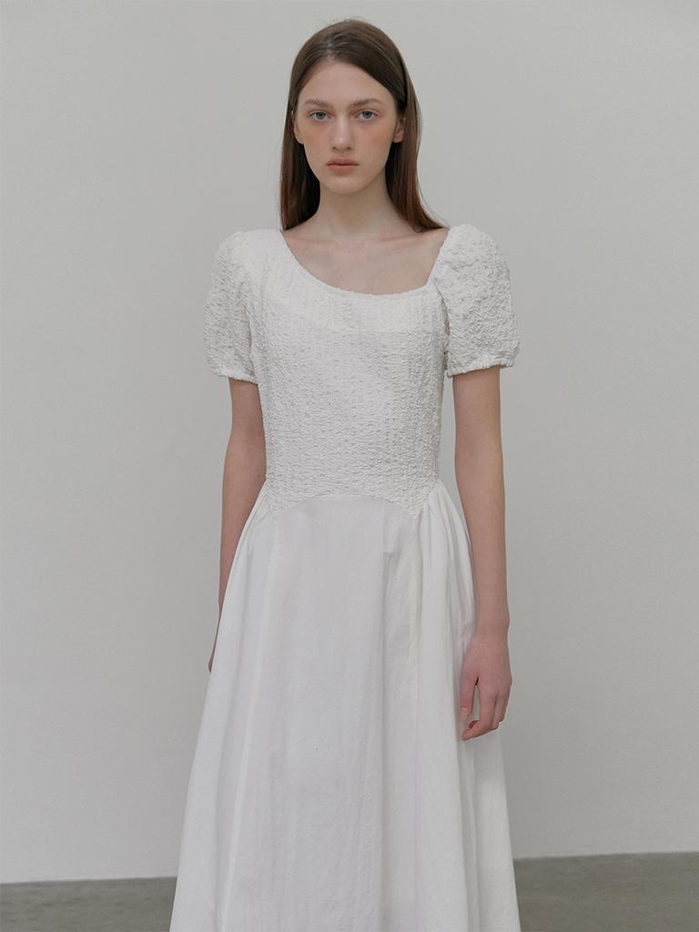 Etmont Texture Shirring Dress, White