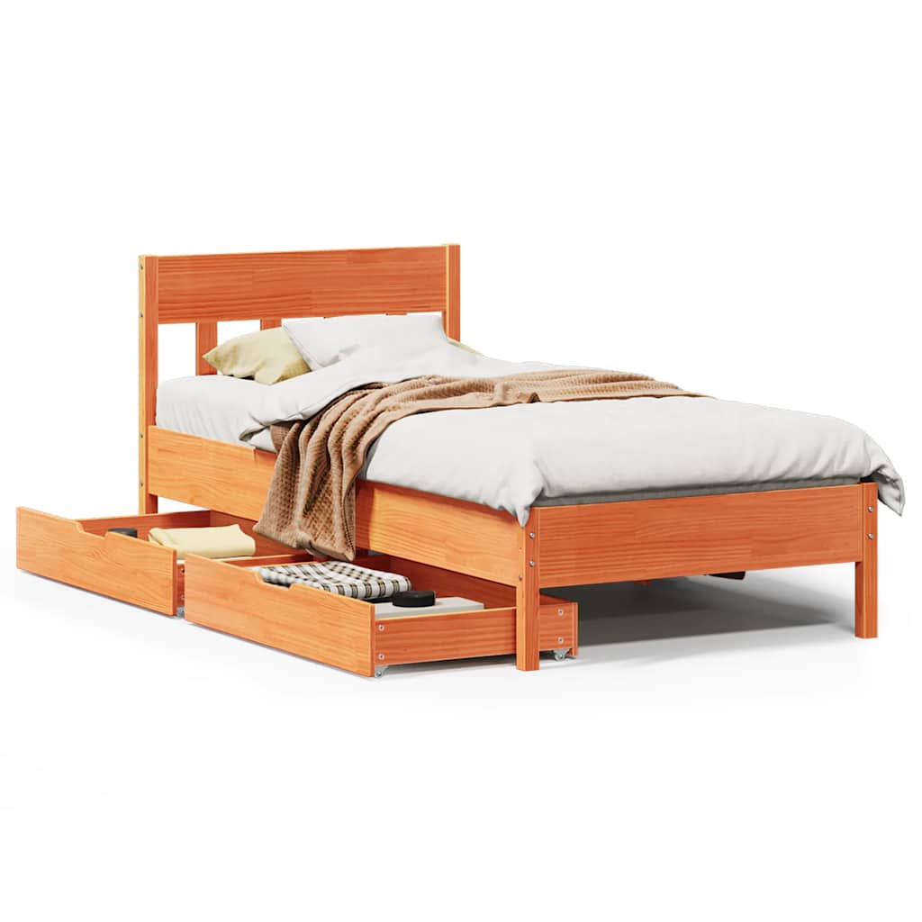 Solid Wood Bed Without Mattress Wax Brown 100x200 Cm Pine Wood