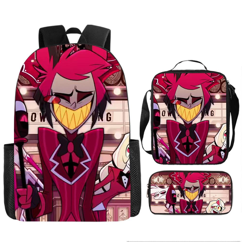 Hell Inn Hazbin Hotel student backpack cartoon backpack three piece set backpack shoulder bag pencil case