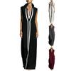 Ärmelloses Damenkleid Stehkragen V-Ausschnitt Langes Kleid Lockere Passform Polyester Elegantes Kleid mit geometrischen Mustern Bedruckt Tägliches Outfit