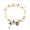 62KD Beaded Stretch Rosary Bracelet Religious for Cross Bracelet Green Crystal Bead