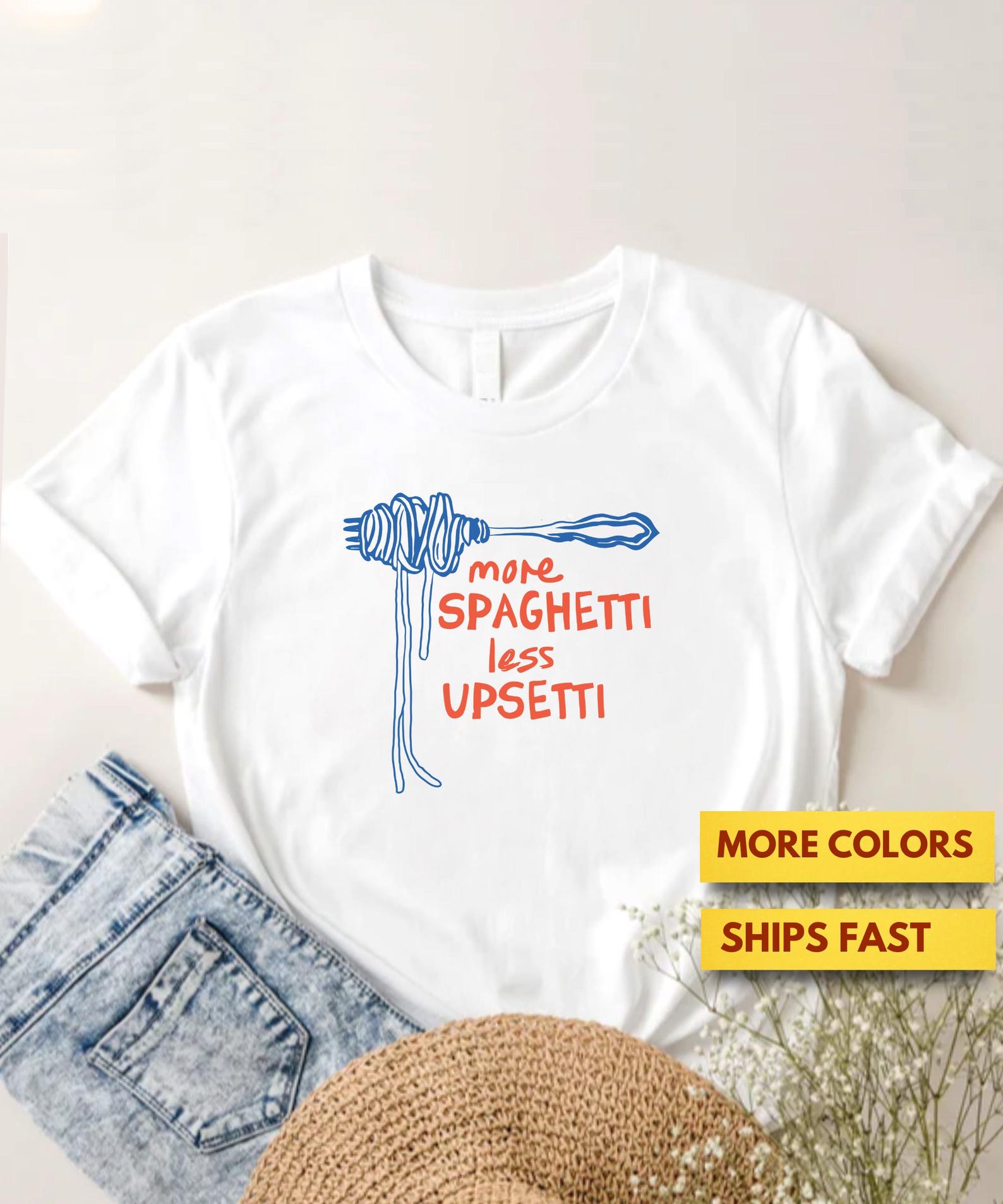 More Spagetti Less Upsetti Funny Pun Premium T shirt, Funny Food Pun Shirt, Spaghetti Joke Shirt L