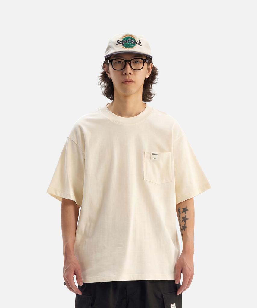 Mideueobdeiteu Vertical Ribbed Pocket Ss Tee Tee Cream