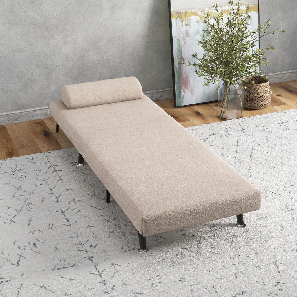 Klappstuhl mit Bettfunktion, Faltbarer Liegestuhl in Leinenoptik, Verstellbare Rückenlehne, 75 x 70 x 75 cm, Beige