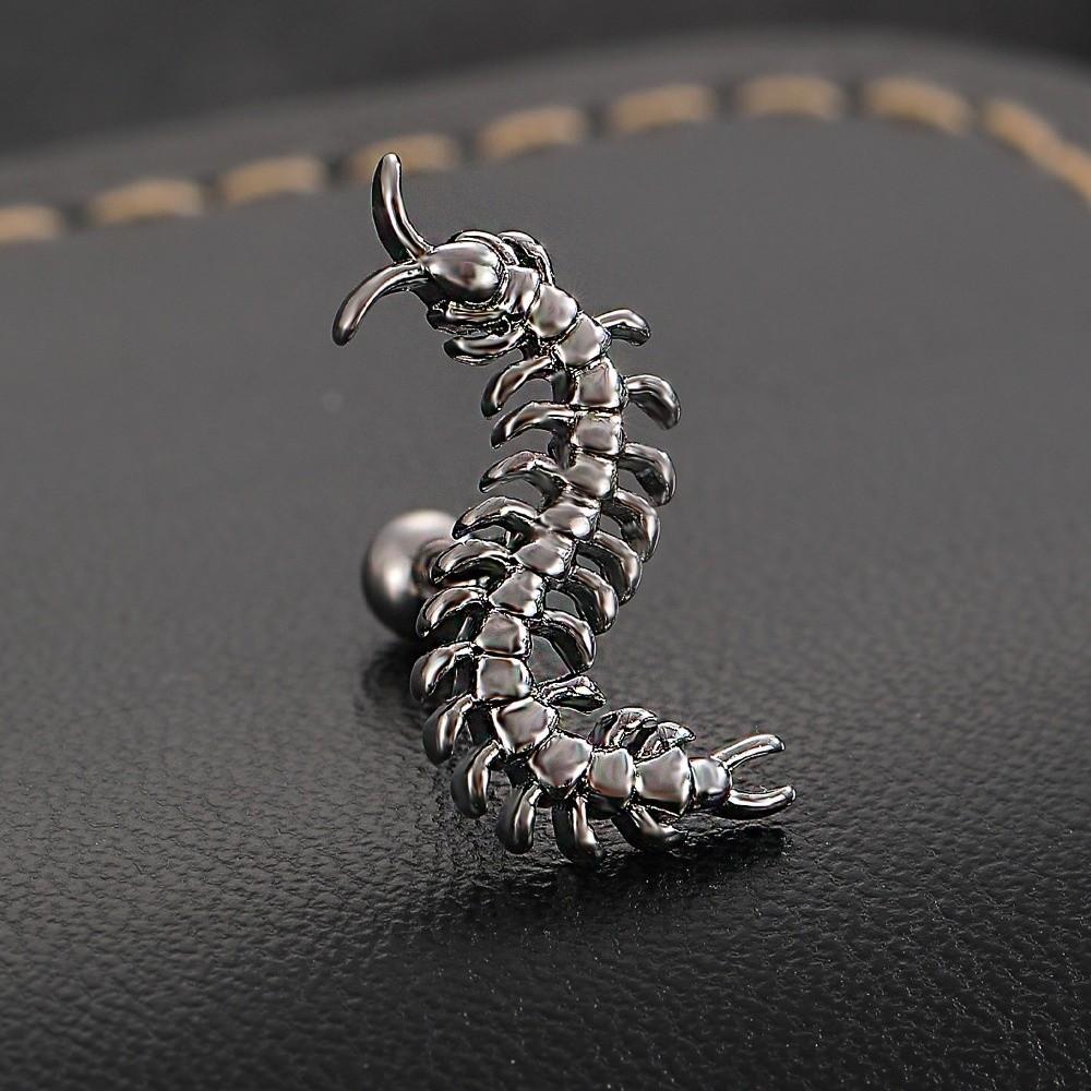 Stainless Steel Centipede Cartilage Jewelry Retro Style Does Not Fade Gothic Punk Stud Earrings Necklace Unique Design