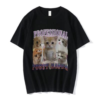 Professioneller Muschiputzer Lustiges Katze Liebhaber T-Shirt Männer Frauen Mode Vintage T-Shirt Baumwolle Lässig Kurzarm Übergroße T-Shirts