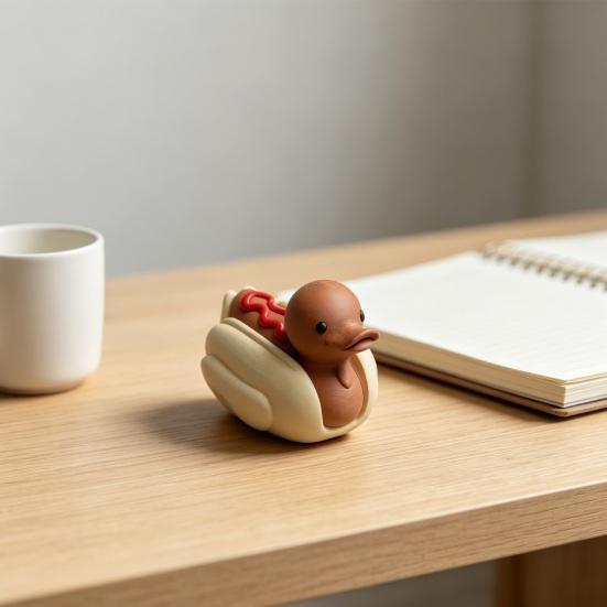 Baizihuahu 3D Printed Hot Dog Duck Figurine, Cute Food Animal Sculpture with Matte Finish, Funny Mini Desk Toy Office Home Decor