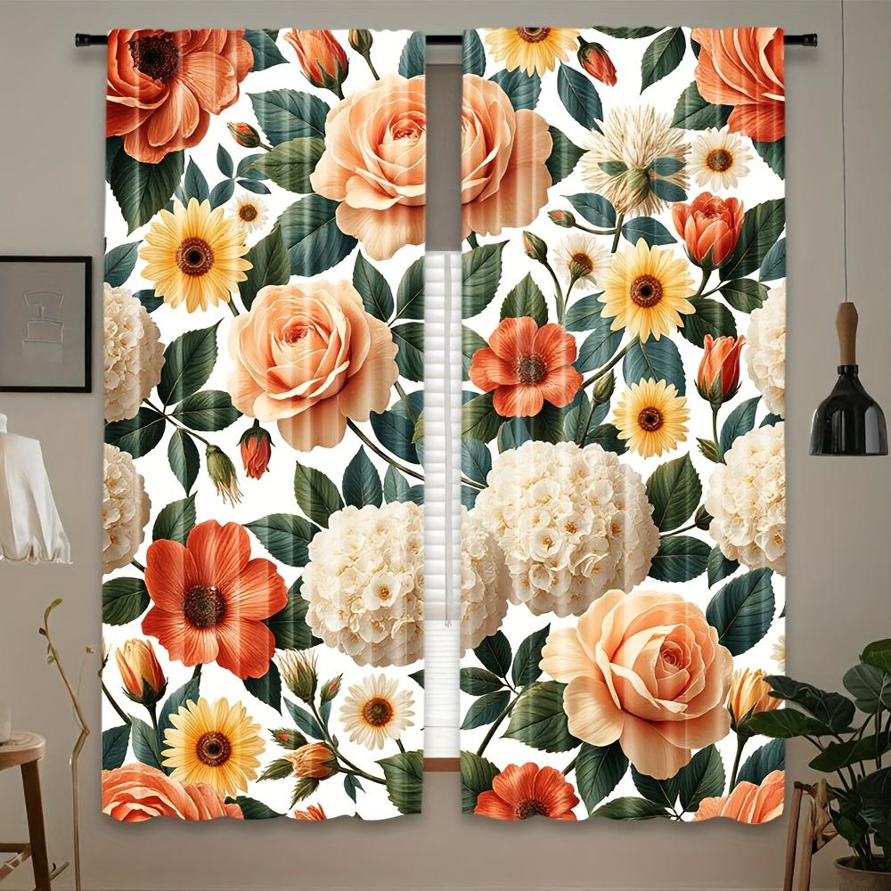 

Set Of 2 Contemporary Floral Print Polyester Curtains Style Semi Transparent Easy Care Living Curtain With Rod Pocket Light Filtering W100*H70(CM)-Rod Pocket&2PCS