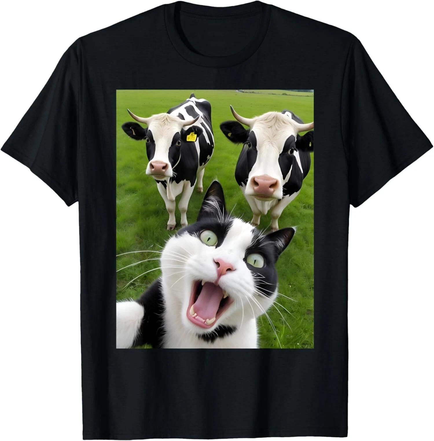 Funny Cat Cows Selfie Lover Animals Design Unisex T-Shirt S разноцветный