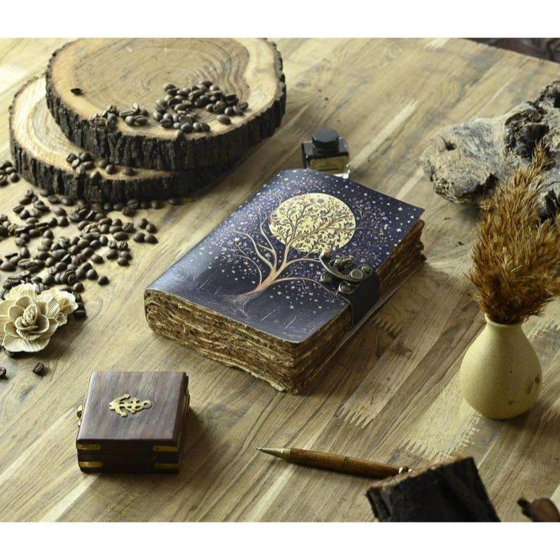 Tree of Life Leather Grimoire Journal: Blank Book of Shadows
