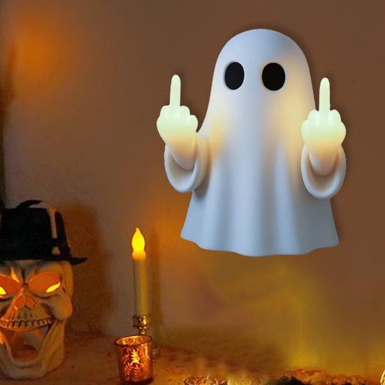 Halloweenská prstová figurka ducha Strašidelná pryskyřičná svítící socha ducha pro halloweenskou domácí stolní podnosovou polici Dekor