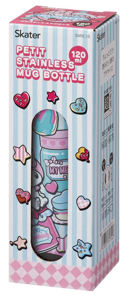 Skater Mini Stainless Steel Water Small Vacuum Sanrio My American Diner Bottle, 120ml, Capacity, Hot/Cold Insulated, Double-Layered Wall, Melody,